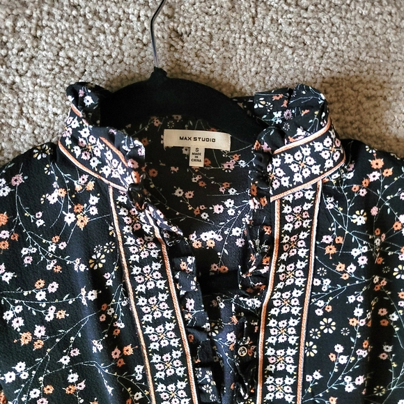 Max Studio Women's Elbow Length Sleeve Printed Maxi Dress (Black/Blush Wispy... - Picture 2 of 3